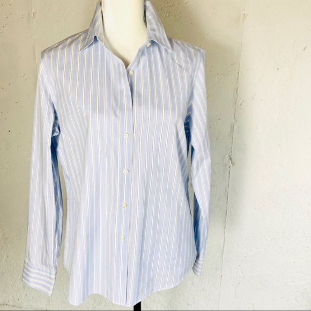 LANDS' END Stripped Blue Button Down Shirt Sz. 12